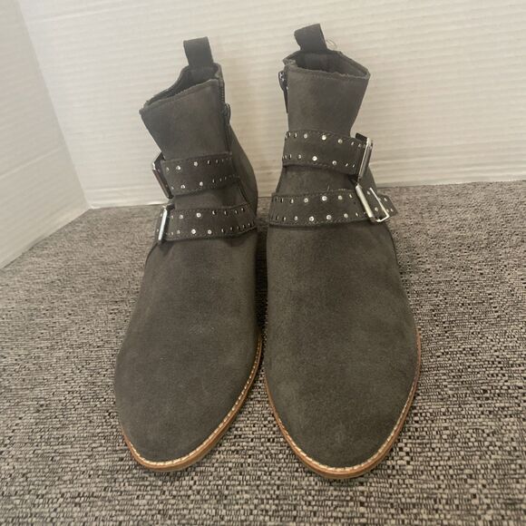 Dolce Vita Booties Women’s 10‎ Grey Ankle Boots Suede Buckle Block Heel Western - Picture 2 of 15